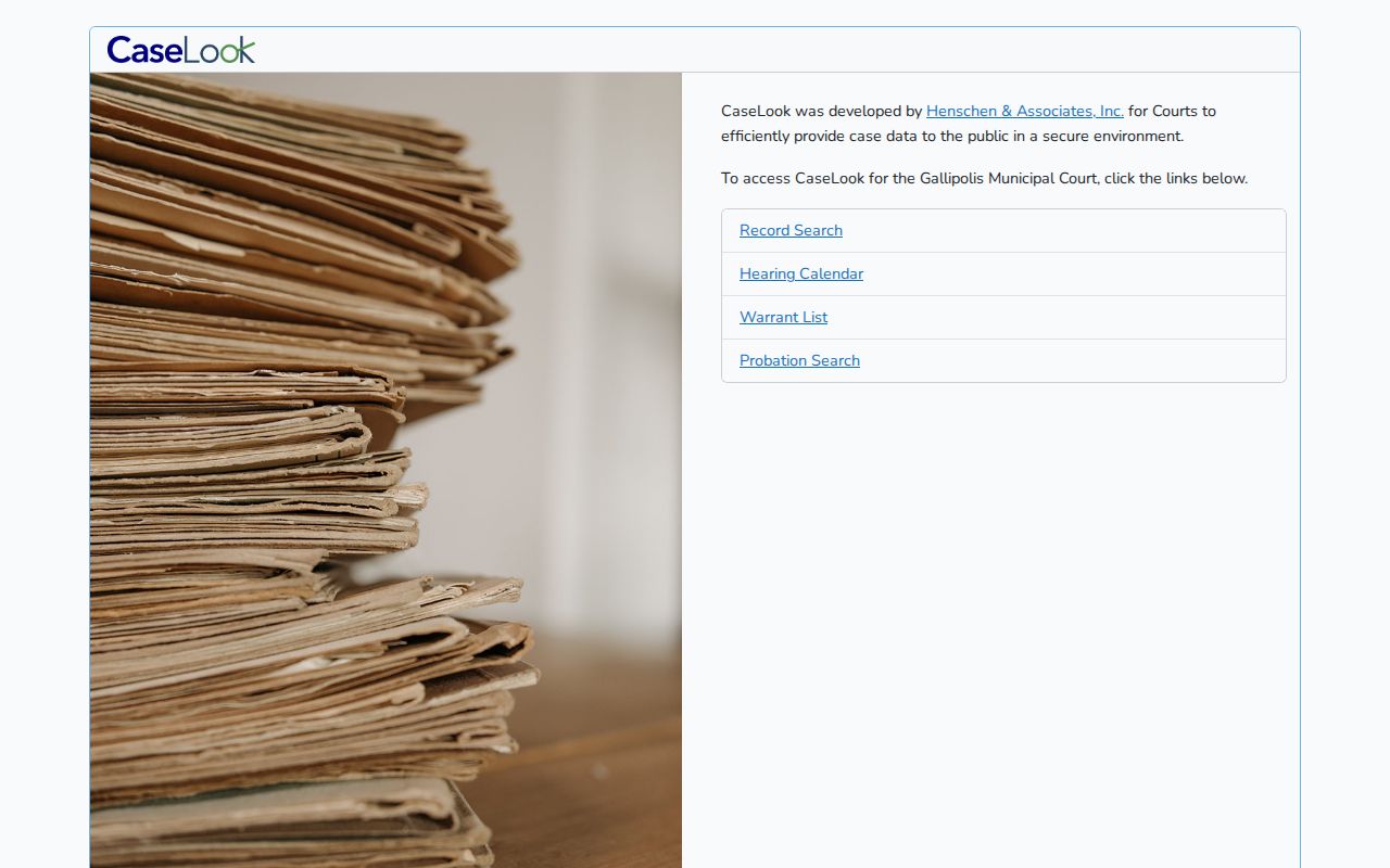 Gallia County case search CaseLook municipal court landing page