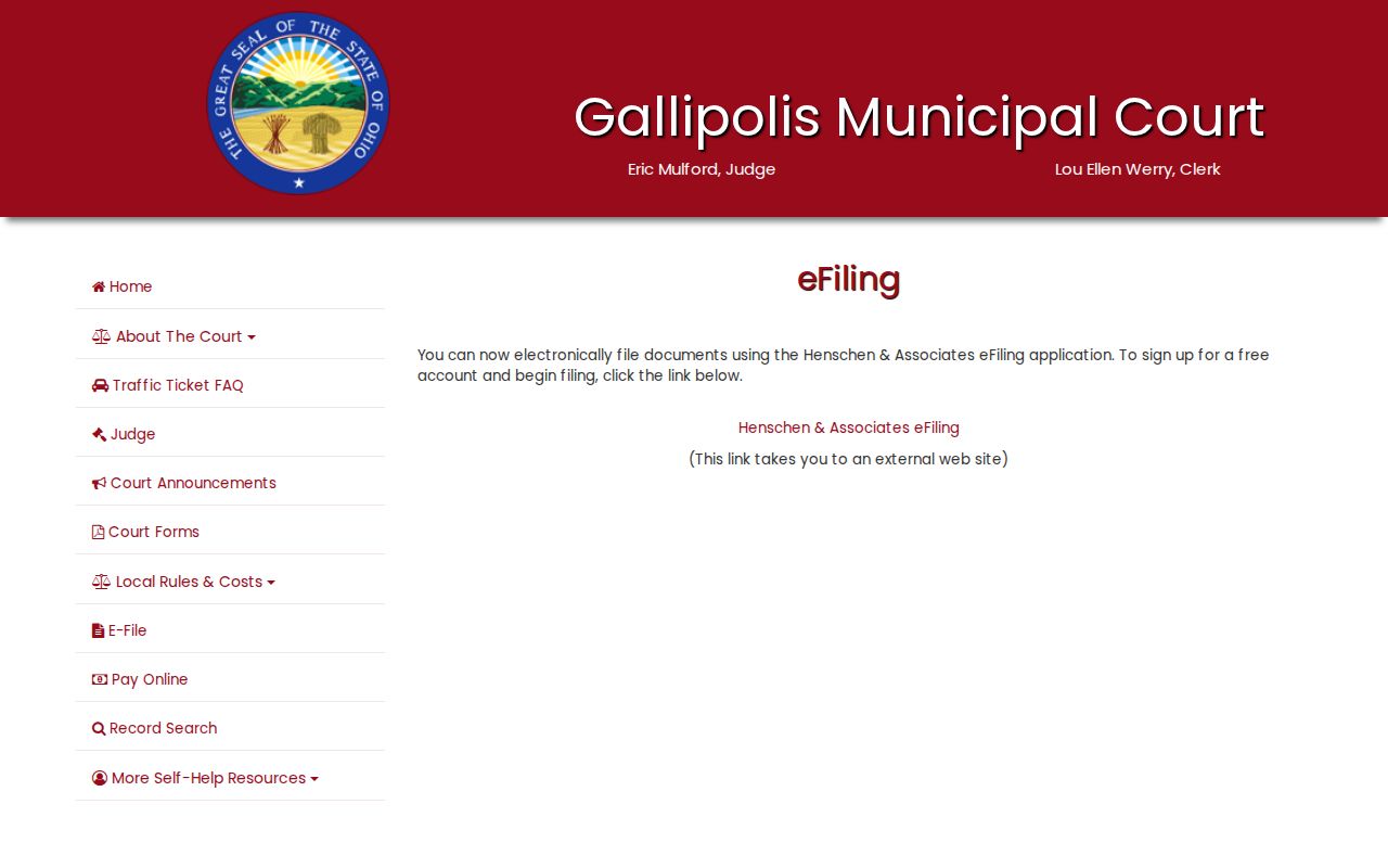 Gallia County civil docket municipal electronic filing source page