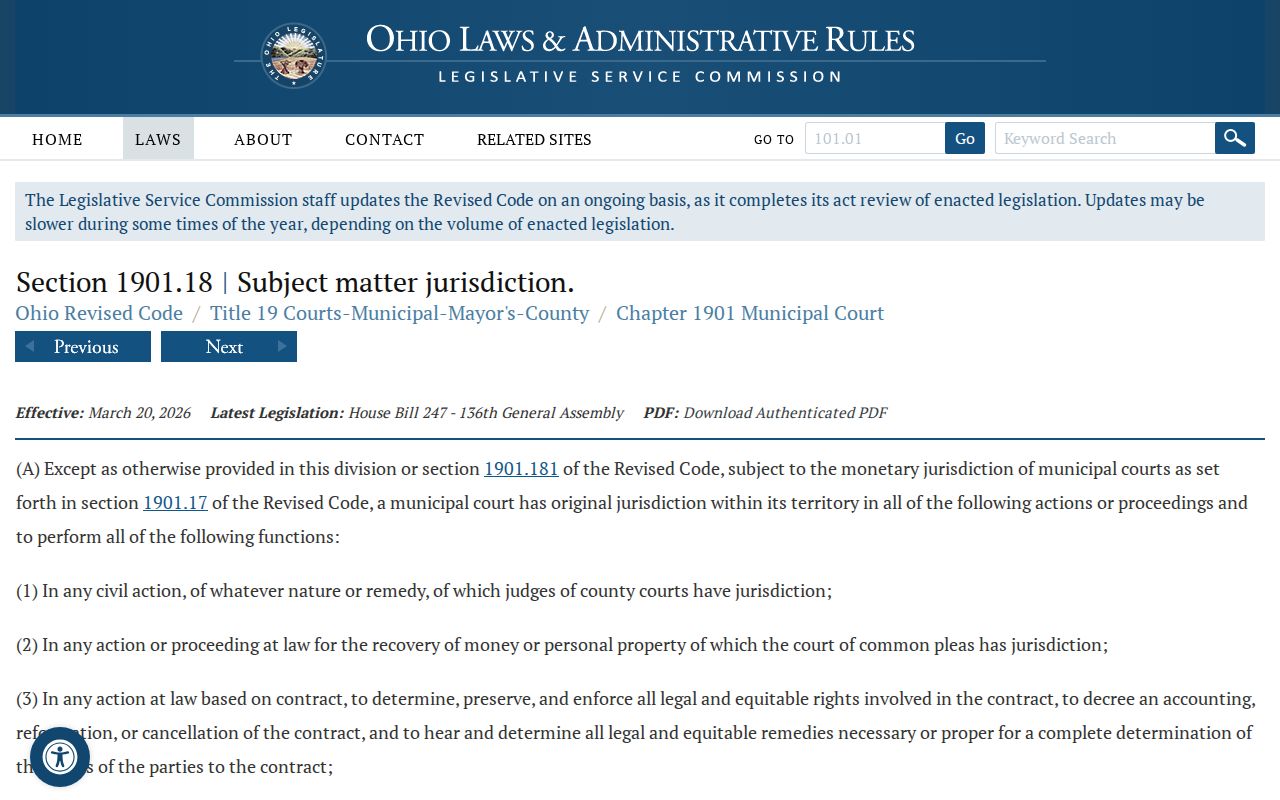 Gallia County civil docket municipal court subject-matter statute source page