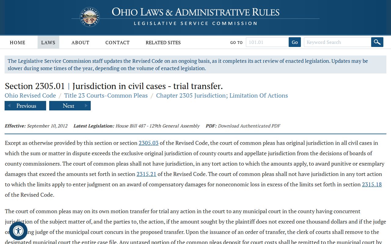 Gallia County civil docket Common Pleas civil jurisdiction statute source page