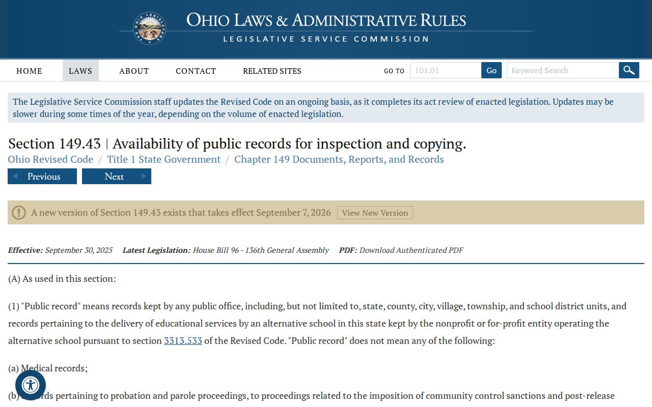 Gallia County court records reference to Ohio Public Records Act