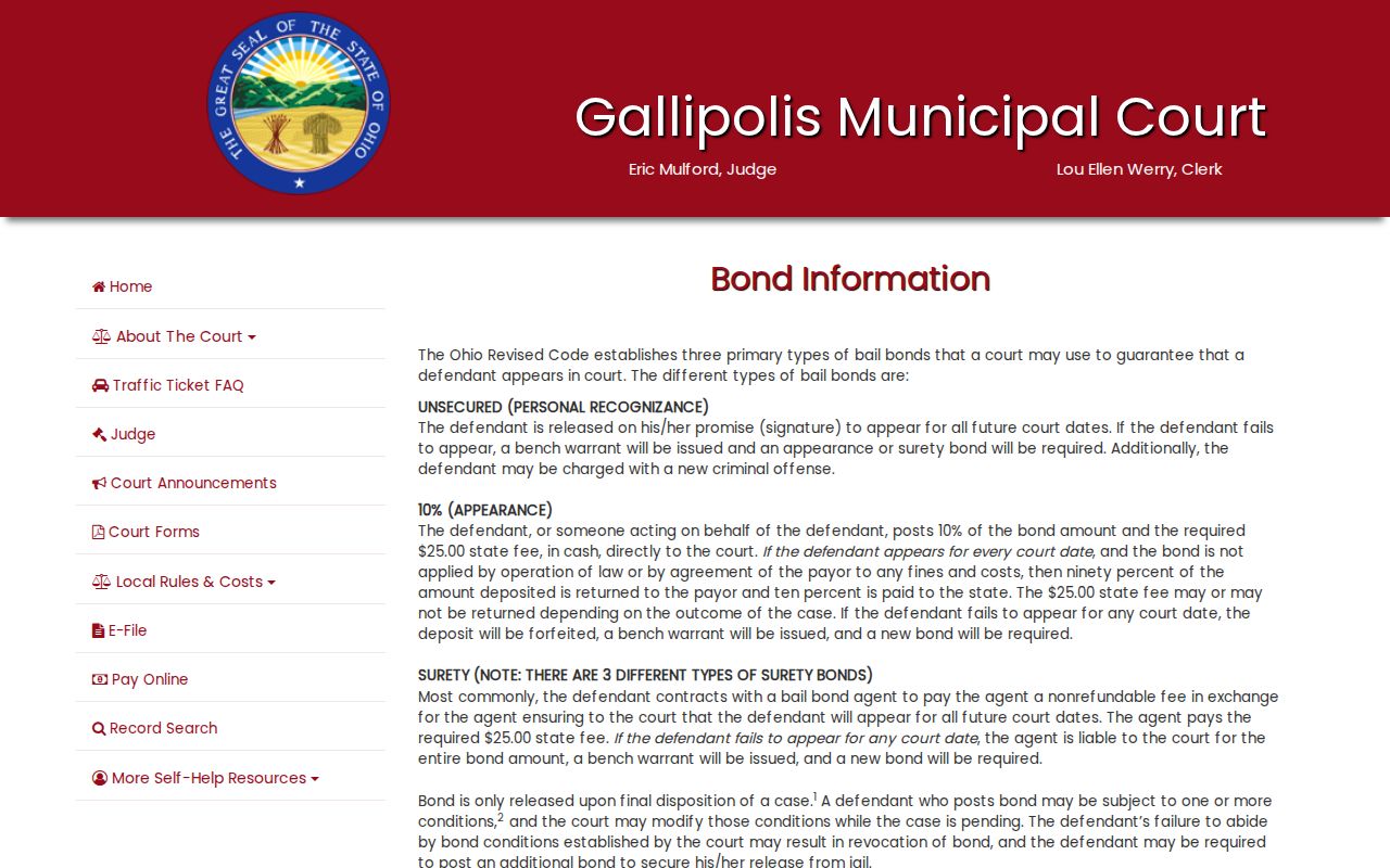 Gallia County criminal docket municipal bond information source page