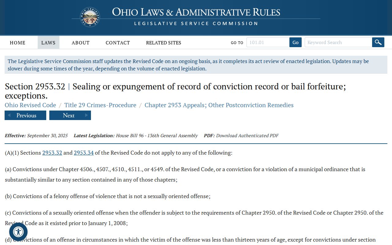 Gallia County criminal docket adult record sealing statute source page