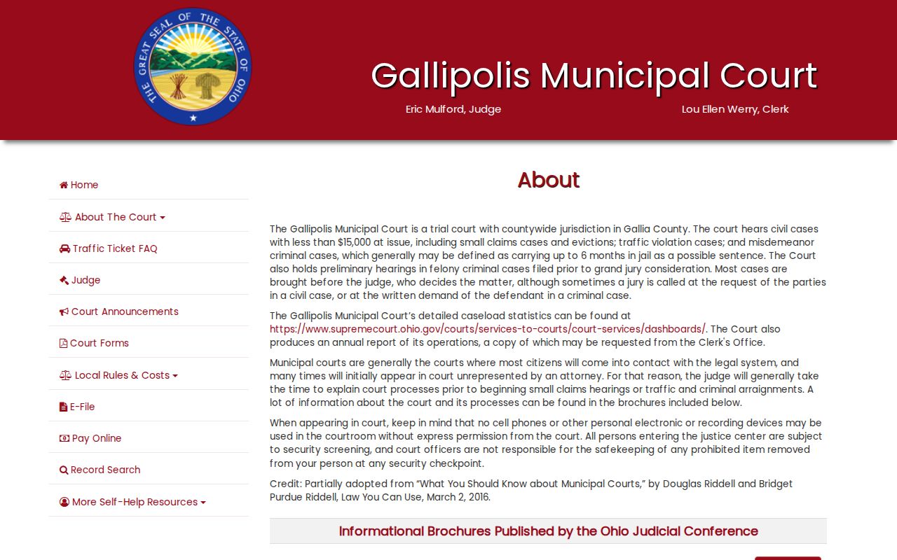 Gallia County traffic court records Municipal Court jurisdiction page